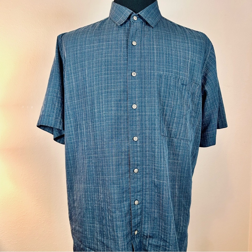 Moda Campia slate blue short sleeve button down shirt XLT.